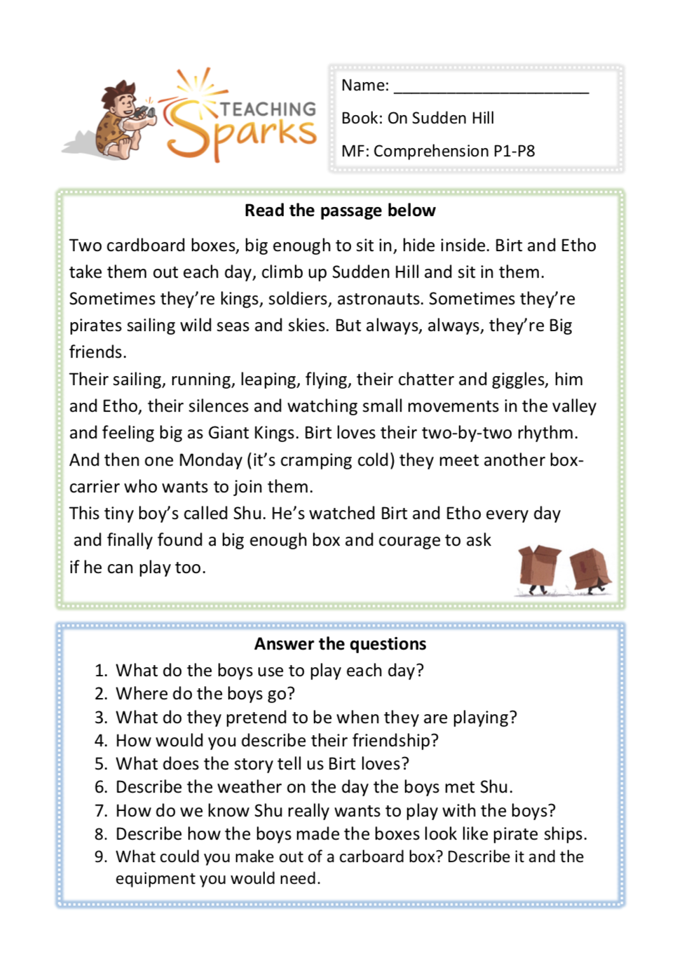 On Sudden Hill | Teaching Resources for KS1 | Reading | Year 1 | Year 2