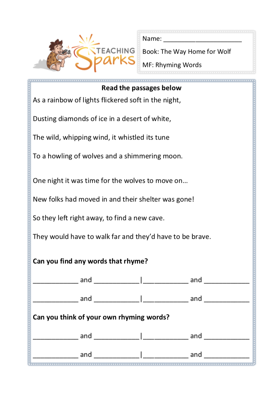 The Way Home For Wolf Reading Resources Comprehension Activities KS1